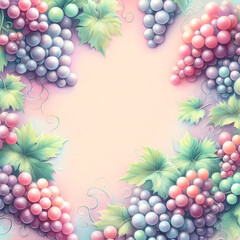 Obraz premium 포도 일러스트 프레임, 테두리, 파스텔화 (Grape illustration frame, border, pastel painting)
