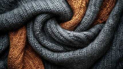 Fototapeta premium Close-up of Gray and Brown Knitted Fabric Texture