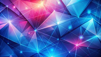Interconnected Geometric Shapes in Vibrant Hues of Blue and Pink, with Luminescent Points of Light