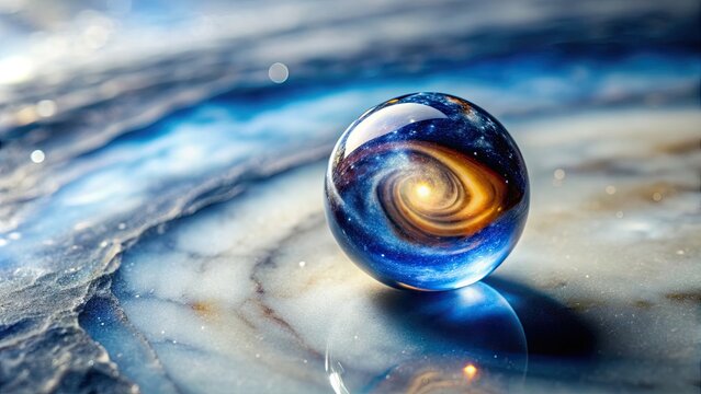A miniature spiral galaxy captured inside a small marble, spiral, galaxy, marble, ball, universe, space, astronomy, miniature