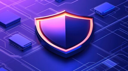 An advanced representation of cyber-physical security, featuring a glowing shield protecting interconnected smart devices and industrial systems in a digital matrix