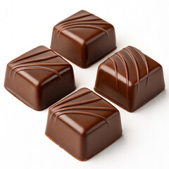 Chocolate thins with white cream filling isolated on white,Pile of chocolate square candies with cocoa filling isolated on a white background
