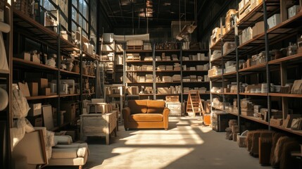 Obraz premium Industrial Storage Space with Sunlight