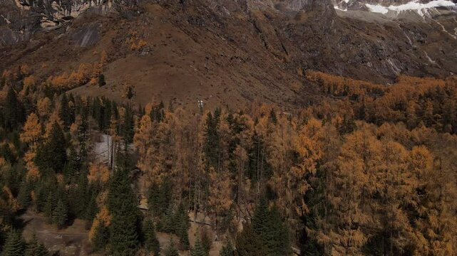 Drone aerial photography flying Landscape of Siguniang mountain or Four girls mountains with ,located in the Aba Tibetan and Qing Autonomous Prefecture in western Sichuan of China.
