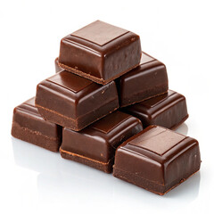 Chocolate thins with white cream filling isolated on white,Pile of chocolate square candies with cocoa filling isolated on a white background