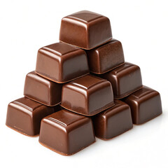 Chocolate thins with white cream filling isolated on white,Pile of chocolate square candies with cocoa filling isolated on a white background