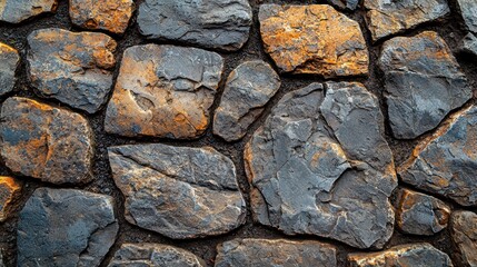 Obraz premium Close-up of a Stone Wall with Irregularly Shaped Stones