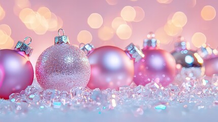 Pink Christmas Ornaments Bokeh Background