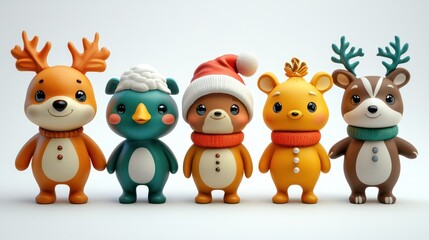 Naklejka premium Cute Christmas Animal Toy Characters