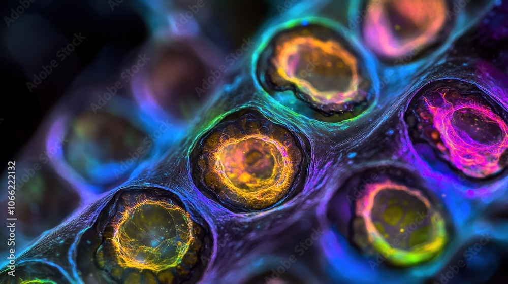 Poster Abstract Microscopic Image of Colorful Circular Structures