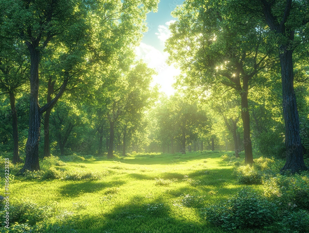 Poster Sunbeams Filtering Through a Dense Forest Canopy