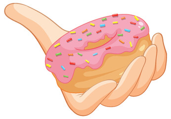 Hand Holding a Pink Frosted Donut