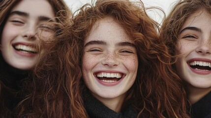 Fototapeta premium Three Happy Women Laughing Close up Portrait