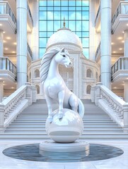 Serene White Horse in Majestic Taj Mahal Setting