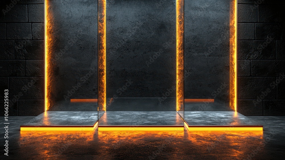 Poster illuminated concrete platform with glowing lines