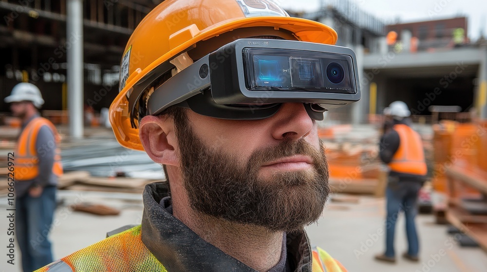 Poster construction worker using augmented reality goggles