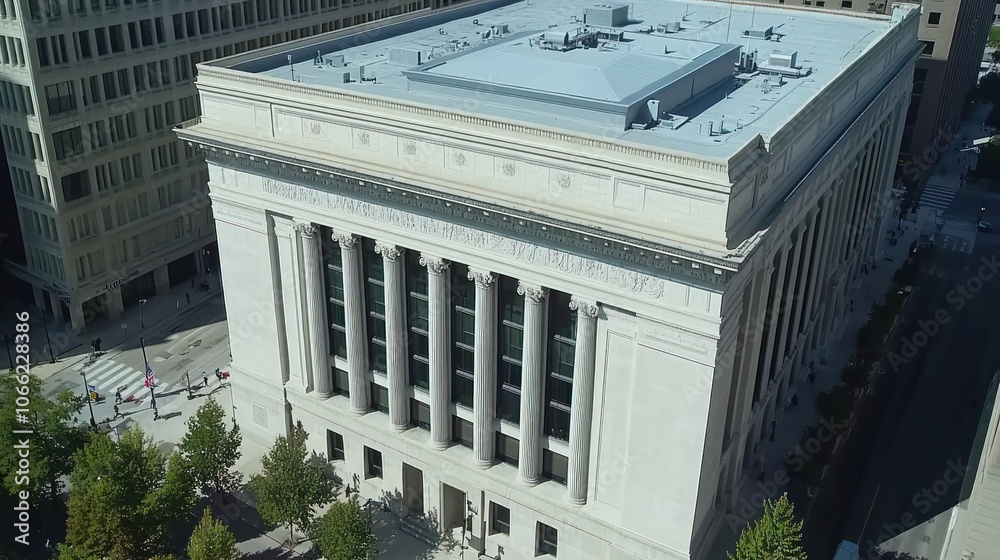 Aufkleber aerial view of a white building with columns and a flat roof