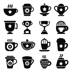 a silhouette black filled large icons set of drink