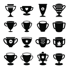 a silhouette black filled large icons set of drink