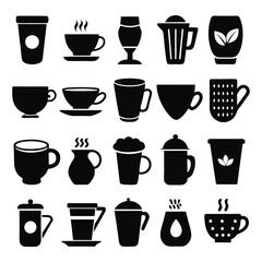 Obraz premium a silhouette black filled large icons set of drink