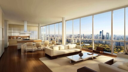 Fototapeta premium Modern Apartment Interior with City View