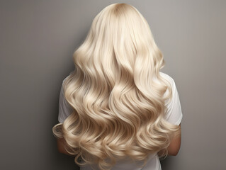 Naklejka premium Stunning Blonde Hair Extensions Displayed on Gray Background for Hair Care