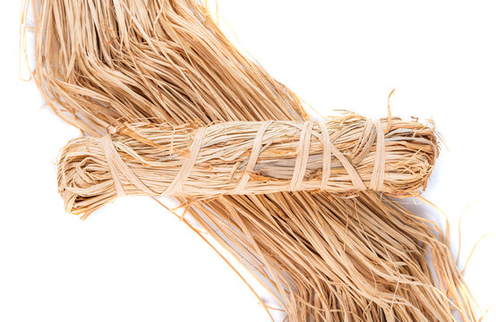 Raphia skein natural color on white background