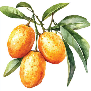 watercolor kumquats branch green leaves clip art preview