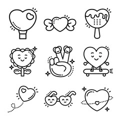 bundle of valentine set icons on white background