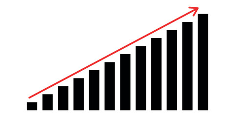 growth graph with arrows, progress bar symbol graph, growth graph icon. Vector illustration.