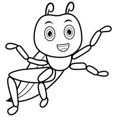 Cartoon happy grasshopper line art