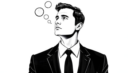 Contemporary art collage. Conceptual image with male silhouette in a suit. Overthinking process isolated with white highlights, png