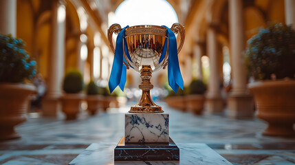 A prestigious trophy on display, symbolizing achievement and success in sports.