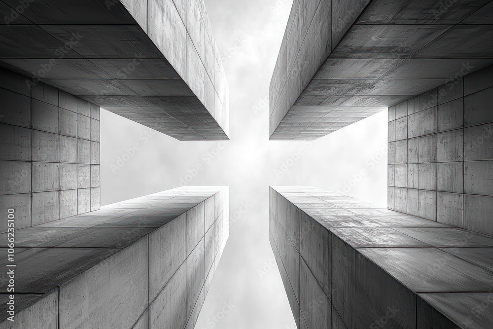 Poster a view upward through a modern concrete structure