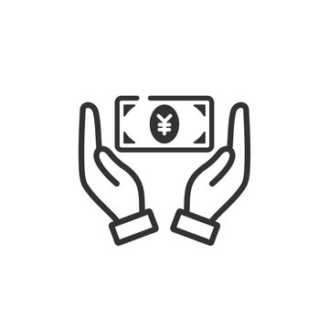 recommend clip art: 手のひらで包んだお札のベクターアイコン(線画・白黒)