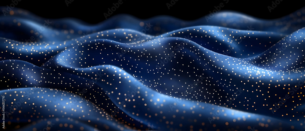 Poster abstract blue waves with sparkling dots, creating a mesmerizing depth and texture against a dark bac