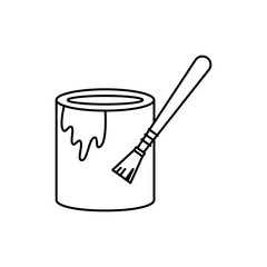 Outline Icon of paint can with small brush, Painting Tools