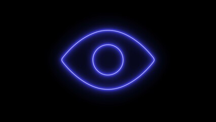 : Neon glowing view eye icon black background. See and use symbol Show password. Eye password hidden view private vector icon. Hidden eye password look web icon design.