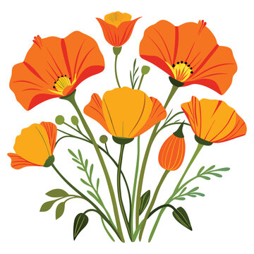 california poppies vector style white background
