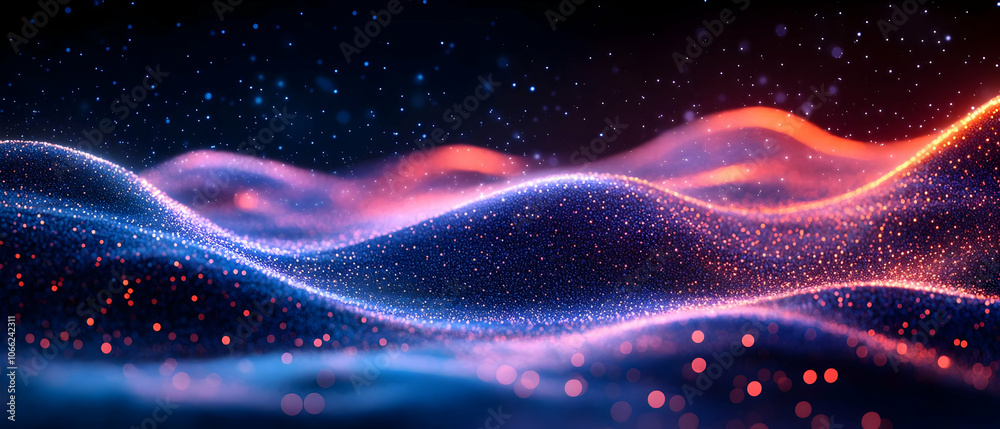 Poster abstract waves of light in vibrant colors, creating a dynamic and engaging visual flow.