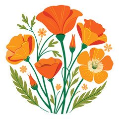 california poppies vector style white background