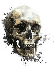 Retro pixel human skull