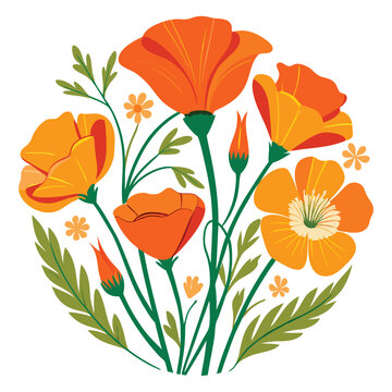 california poppies vector style white background
