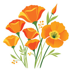 california poppies vector style white background