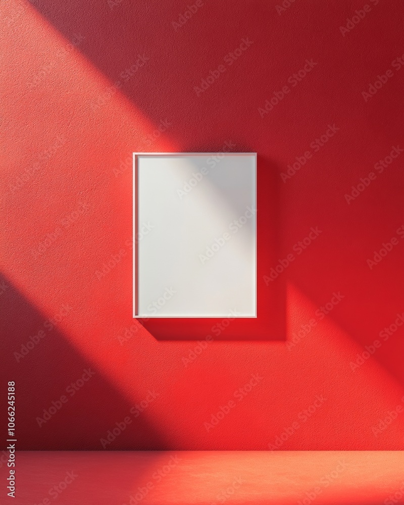 Poster minimalist modern mockup with empty frame on vibrant red wall
