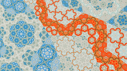 Abstract tiled hexagonal fractal art background, based on the Koch snowflake fractal.