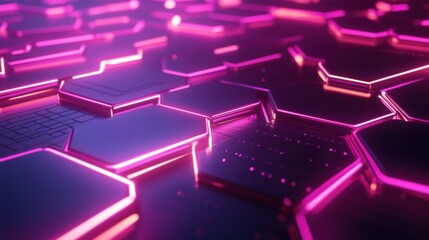 Fototapeta premium 3D rendering of abstract background with glowing neon hexagons.