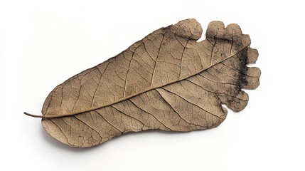Top View of a Human Footprint with Leaf Texture Isolated on White Background, Representing Nature, Environmental Awareness, and Sustainable Living Concepts