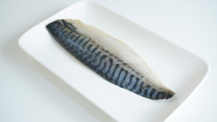 Raw Fish Mackerel fillet on white background