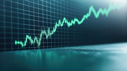 digital chart displaying long green growth line, symbolizing positive trends in data analysis and financial markets. grid background enhances clarity and focus